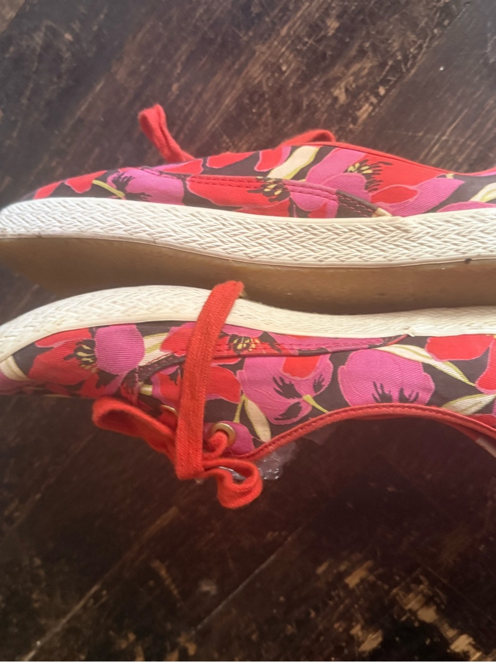 Kate Spade/Keds Floral Red Canvas Lace-Up Sneakers - Picture 3 of 5
